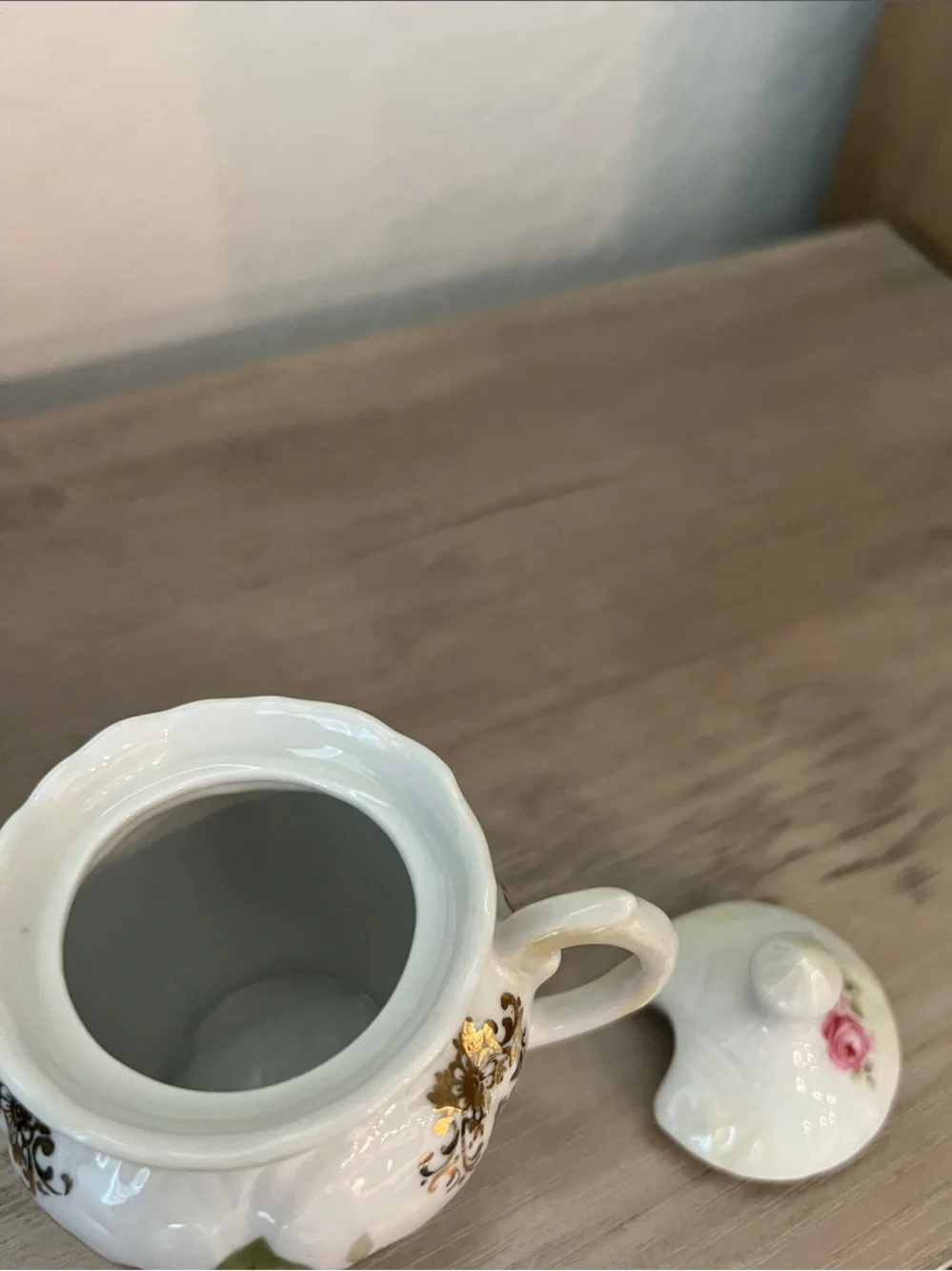 Vintage Porcelain miniature lidded Sugar Bowl- with floral decor